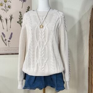Free People Frankie Cable Knit Pullover Sweater Vanilla Girl Dolly Cottagecore L